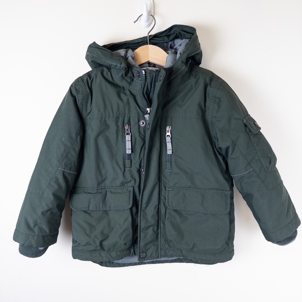 Lands End Winter Parka Kids 3T Green Insulated Hooded Jacket